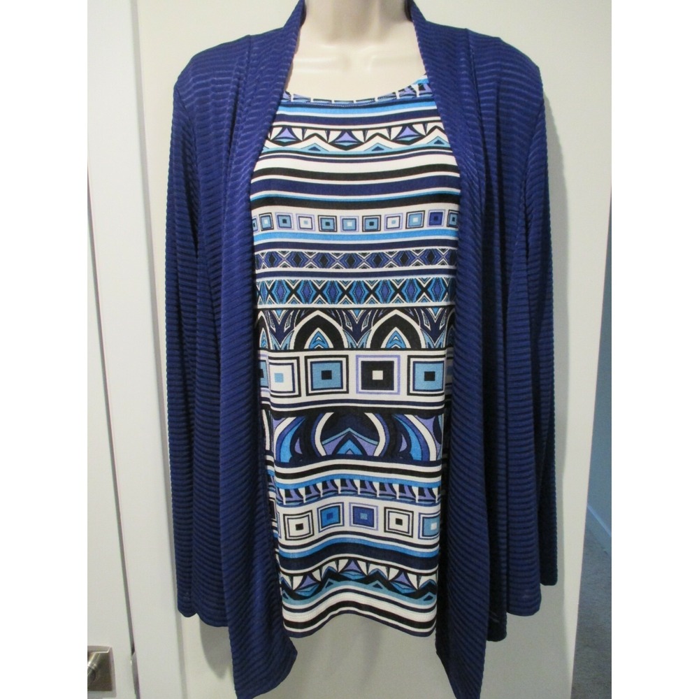 Chico's Travelers Size 1 (M) Blue Long Sleeve Cover-up Ribbed Jacket Cardigan